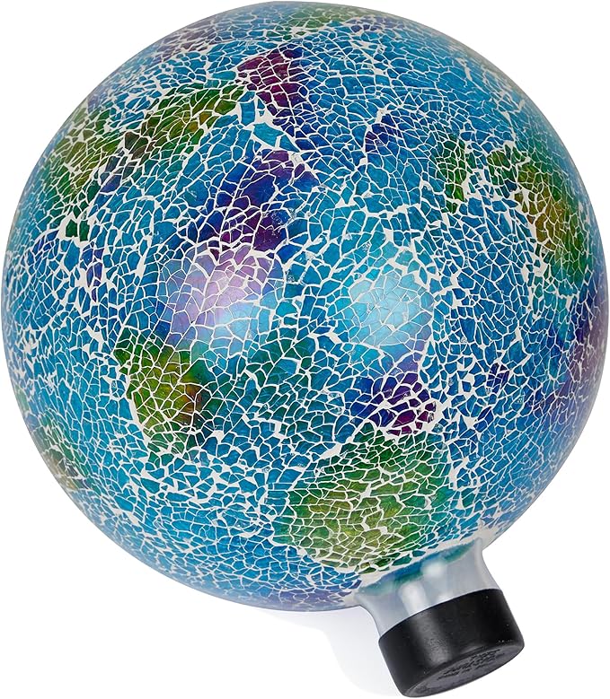 Alpine Corporation HMD226 Shades of Blue Crackle Glass Gazing Ball, Colorful Home Décor for Patio & Garden, 12" H, Multicolor