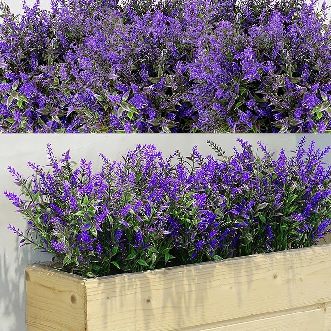 WILLBOND 12 Packs Artificial Lavender Bushes Faux Flowers Lavender Greenery Artificial Plants UV Resistant for Floral Arrangement Table Centerpieces (Purple)