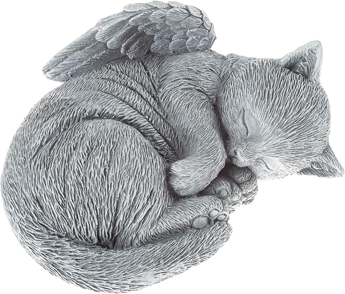 Pure Garden Cat Memorial Stone - Peaceful Sleeping Kitten Angel Statue for Garden, Remembrance, Grave Marker, and Loss - Pet Sympathy Gift (Gray)