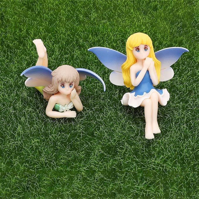 ONEST 4 Pieces Miniature Fairy Garden Accessories Small Fairy Figurines Hand Painted Fairy Figures Girl Fly Wing Figurines for Car Decor Fairy Garden Flower Pot Birthday Cake Topper