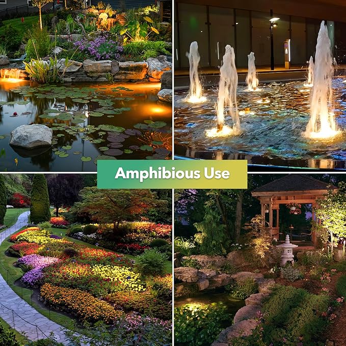 POPOSOAP Solar Pond Lights, 3-in-1 Warm White Underwater Pond Lights, IP68 Waterproof LED Landscape Spotlights for for Pond, Garden, Patio, Fountain, Pool, Waterfall Decoration(3 Head Lamp)