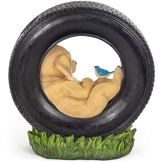 VP Home Chillaxing Welcome Puppy Dog Solar Powered LED Outdoor Decor Garden Light Outdoor Decor Garden Light Welcome Chillax Puppy Statues Outdoor Funny Figurine Decor for Outside Patio, Yard, Lawn