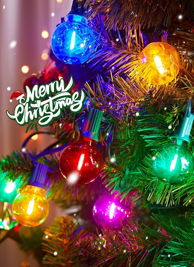 Brightown 25 Pack Multicolor G40 LED Christmas Replacement Light Bulbs, UL Listed, 1 Watt E12/C7 Candelabra Base Plastic Shatterproof LED Globe Edison Bulbs, Easily Screw in Strings Spools Strands