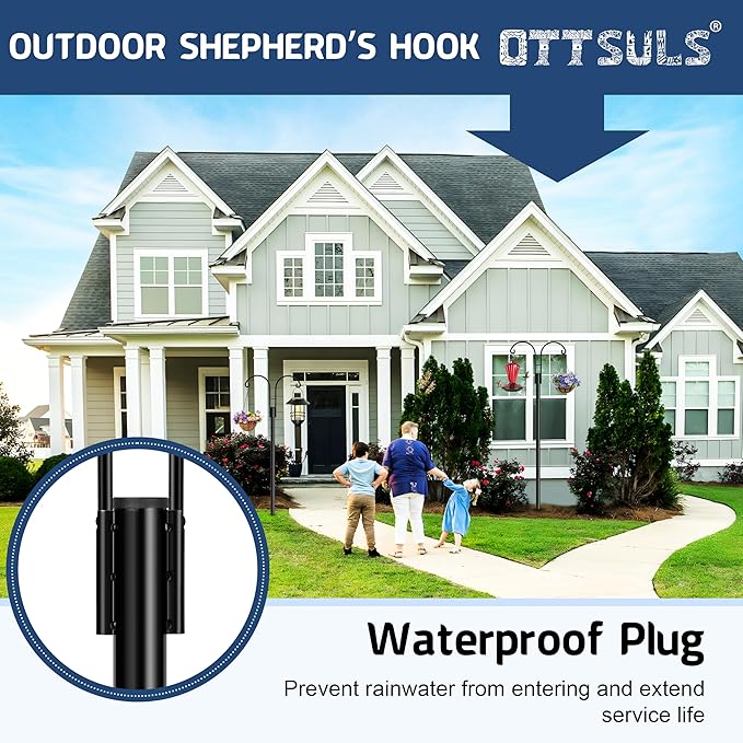 Ottsuls Bird Feeder Pole, 2 Pack 92 INCH Double Shepherds Hooks for Outdoor, Garden Pole with 5 Base Prongs Heavy Duty Planter Hooks for Hanging Plant Baskets, Lantern, Hummingbird Feeder
