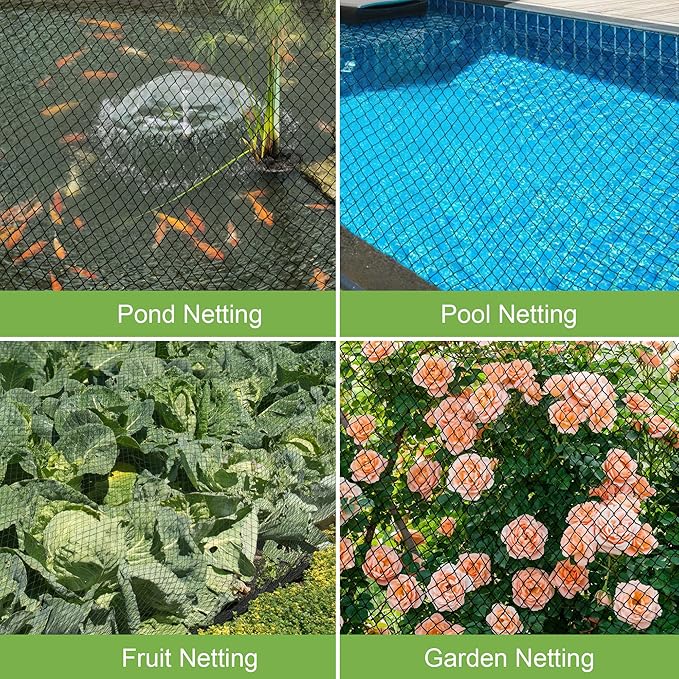 Pond Netting, Pond Netting for Koi Ponds 15 x 20 FT Pond Net, Heavy Duty Woven Fine Mesh Pond Garden Pool Netting Kit for Leaves to Catch Leaves and Debris, Protects Koi Fish from Birds Cats Predators