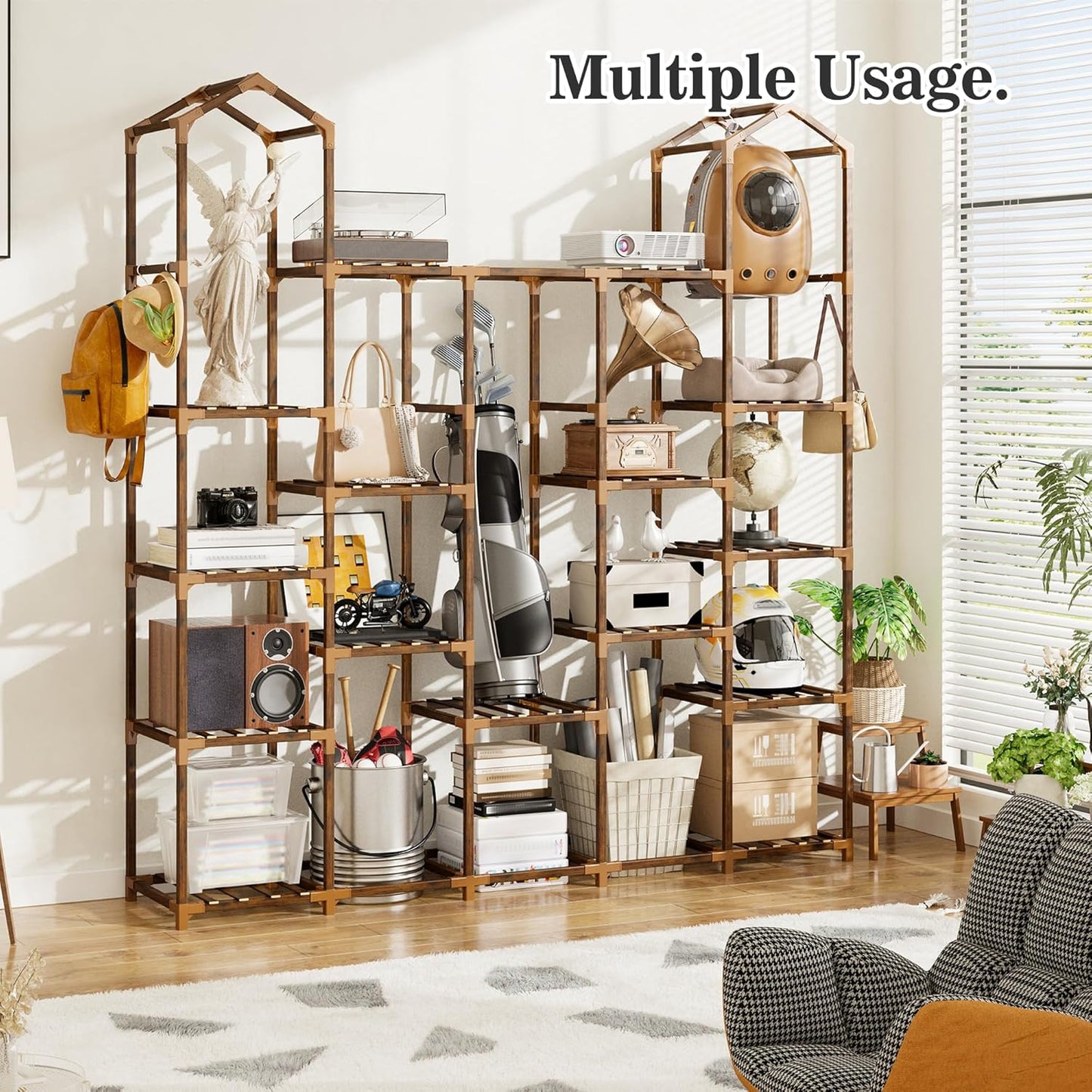 EnHomee Plant Stand Indoor Plant Stands Outdoor Tall Plant Shelf for 19-25 Pots Corner Tiered Plants Stands for Multiple Plants Wood Hanging Plants Holder for Garden Balcony Patio Window Porch