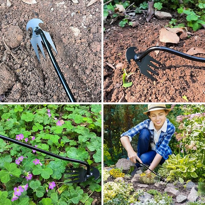 Weeding Artifact Uprooting Garden Weeding Tool, Upgraded Weed Removal Tool, Stainless Steel/Manganese Steel Weed Puller Manual Weeders for Home Gardening Yard Farmland (12in Black Metal Handle)