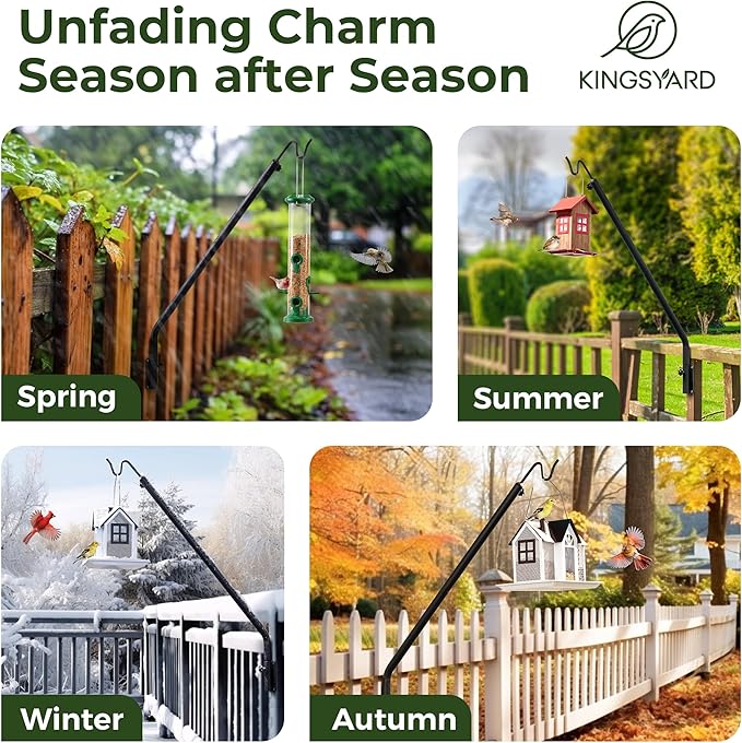 Kingsyard 2 Pack Heavy Duty Wall Mounted Deck Hook, 27"-39" Adjustable Metal Plant Wall Hanger for Hanging Bird Feeders, Planters, Lanterns, Wind Chimes, Wall Mounted