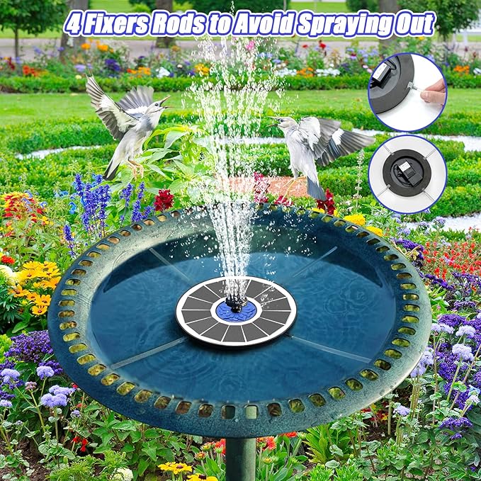 SZMP Solar Fountain Upgrade, 3.5W Solar Powered Bird Bath Fountains with Flower, Outdoor Water Feature Solar Pump with 7-in-1 Nozzles, 4 Fixed Pipes for Humingbirds, Garden, Pool, Pond, and Fish Tank