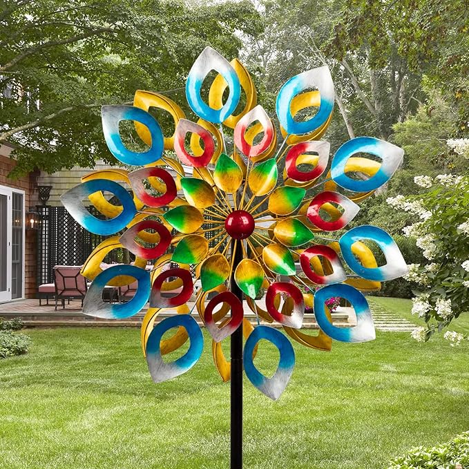 Wind Spinners, Large Metal Windmill 24" Dia 84" High, Outdoor Wind Sculpture & Spinners for Yard Garden Decor(Double Sided)