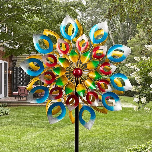 Wind Spinners, Large Metal Windmill 24" Dia 84" High, Outdoor Wind Sculpture & Spinners for Yard Garden Decor(Double Sided)