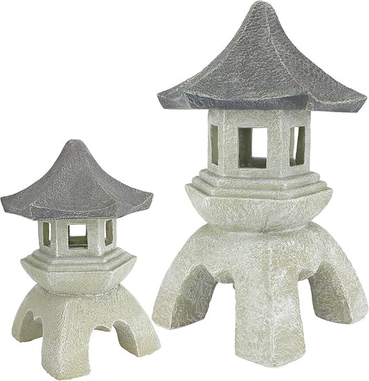 Design Toscano NG999870 Asian Decor Pagoda Lantern Outdoor Statue, Large and Medium, Two-tone stone