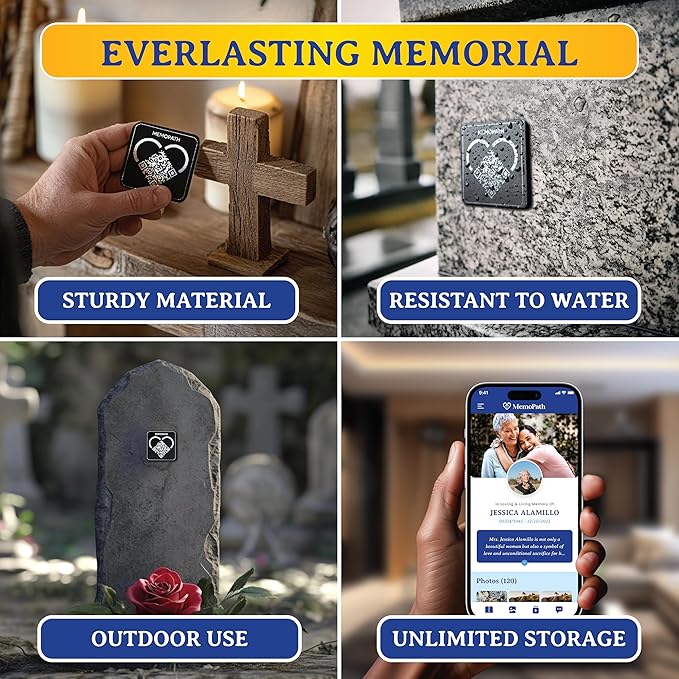 QR Memorial Plaque and Memorial Webpage - Cemetery Plaques for Grave, Cemetery Qr Code, Memorial Qr Code for Headstone, Memorial Plaques, Remember Tag, Memorial Gifts for Loss of Loved One