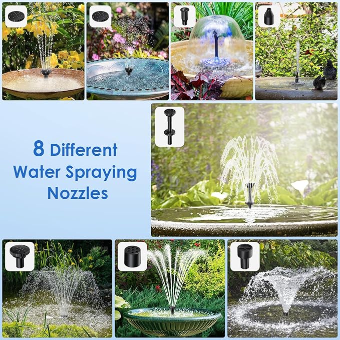 POPOSOAP Solar Fountain Pump for Bird Bath, 6.5W Solar Water Fountain Pump with Upgraded Dry-run Protection & Double-layer Nozzles 5Ft Tubing for Pond, Bird Bath, Backyard Water Feature