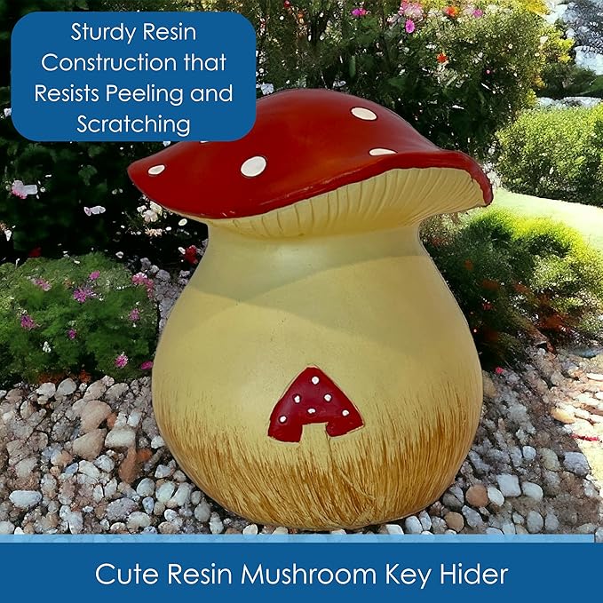 Toadstool Decorative Garden Statue and Key Hider - Hides a Secret Extra Hidden Key Outside in Garden, Yard or Porch
