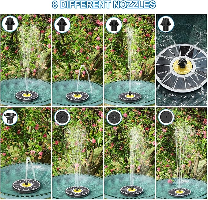 Solar Fountain for Bird Bath, 3.5W Upgraded Solar Bird Bath Fountains with 4 Fixed Pipes 7 Nozzles No Battery, Solar Fountain Pump for Bird Bath Outdoor(White)