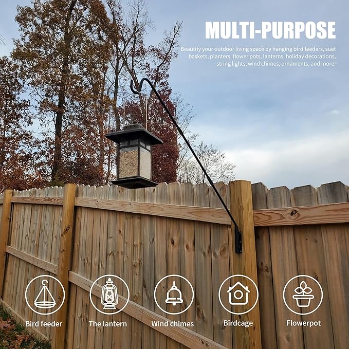 Juegoal 2 Pack Heavy Duty Deck Hook, 25 Inch to 36 Inch Wall Mounted Extended Reach Deck Hook Wall Pole Plant Bracket for Hanging Bird Feeder, Plants, Suet Baskets, Lanterns, Wind Chimes