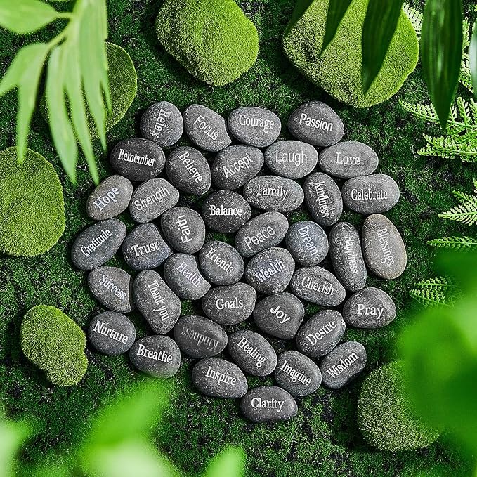 Fabbay Engraved Inspirational Stones Encouragement Motivational Rocks with Words Garden Positive Gift for Christmas Thanksgiving(Black,40 Pcs)