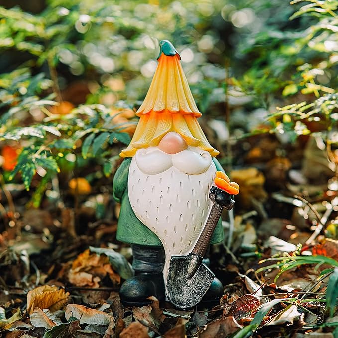 Topadorn Garden Gnome Outdoor Gnome Statue Resin Sculpture Outdoor Figurine with Yellow Hat for Garden Decoration,11 Inch