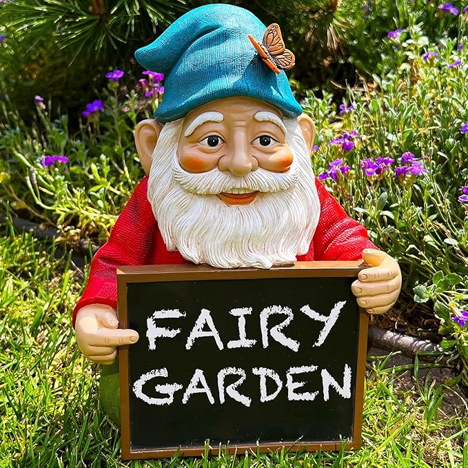 Mood Lab Garden Gnome with Chalkboard Sign - Funny Gnome Statue - 8.7 Inch Tall Lawn Figurine - for Outdoor & House Decor