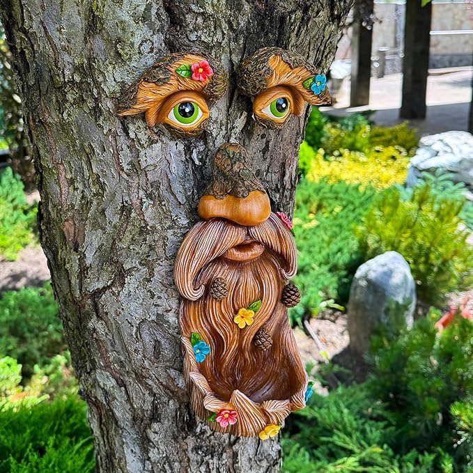 Mood Lab Tree Face Decor - Outdoor Tree Bird Feeder - Old Man Tree Face Decoration - Tree Garden Hugger - Yard Art Statues