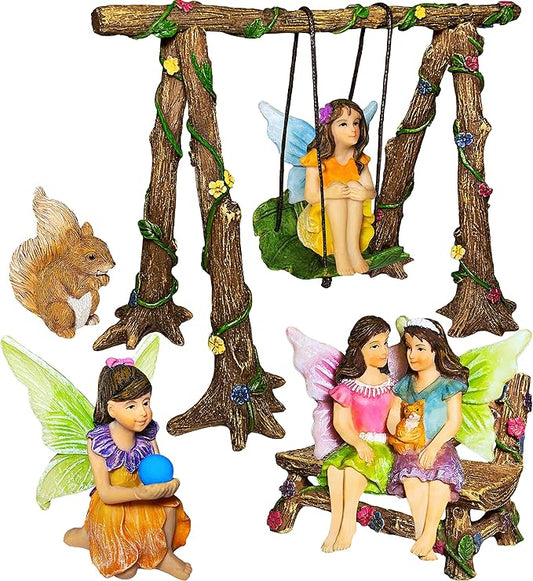 Mood Lab Fairy Garden - Accessories Kit with Miniature Figurines - Swing Set of 6 pcs - for Outdoor or House Decor