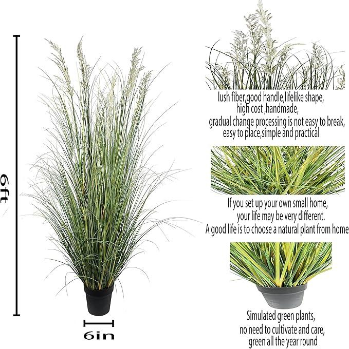 Artificial Plant 71in（6ft,2pack） Tall Artificial Grass Plant,Faux Plants Indoor Home Decorative Artificial Plants & Flowers in Pot Fake Plant, House Plant Indoor