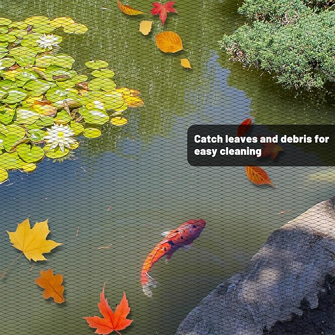 Rainleaf Pond Netting, 28' x 30' Pond Net Cover, Koi Pond Netting for Leaves, Heavy Duty Koi Pond Net Protecting Koi Fish from Herons, Stakes Included, Snare Nets