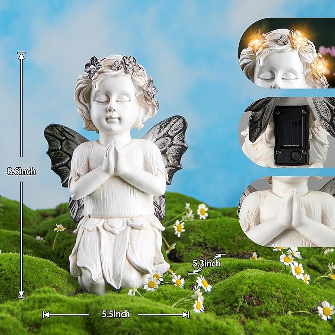 Leekung Angel Statues for Garden Decor - with Solar Powered Light Angel Garden Statues Outdoor Garden Sculptures & Statues Angels Figurines Memorial Praying Sculpture for Patio Lawn Yard Porch Gifts