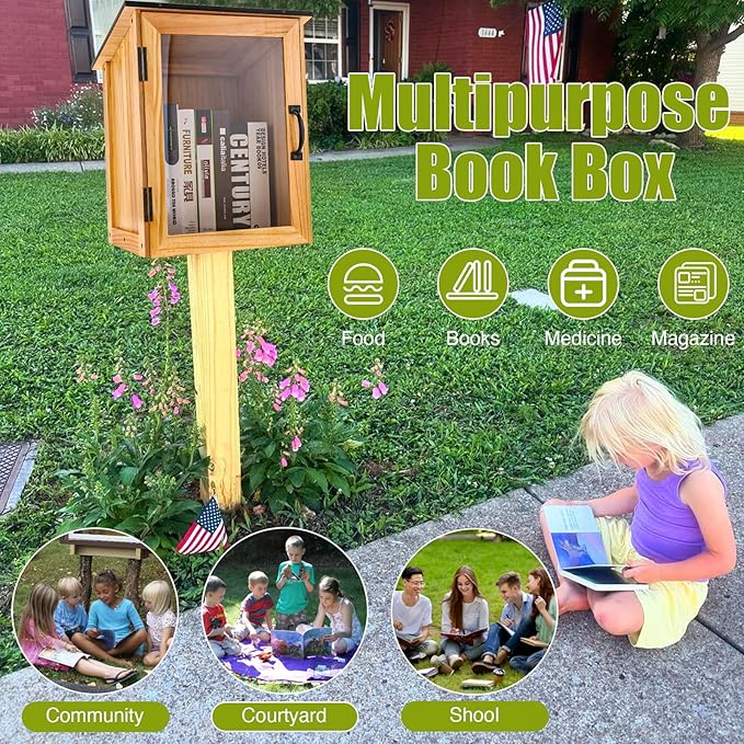 Little Library Box Outdoor Kit - A Wooden Library Box and A Library Garden Flag for Sharing Books, Communication and Learning Between Neighbouring Communities