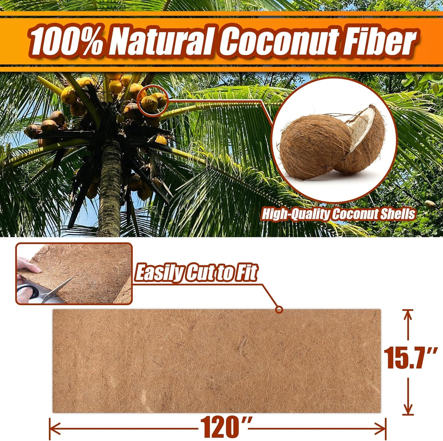 Coco Liner Roll, 16 x 120 Inch Coconut Fiber Liners for Planter Window Box Flower Basket, Natural Coco Mats Coco Coir Sheet for Reptile Carpet, Animal Pet Pad, Garden Decoration