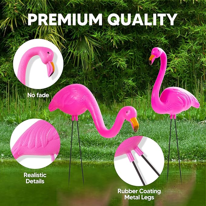 JOYIN Set of 6 Small Pink Flamingo Yard Ornament Stakes, Mini Lawn Plastic Flamingo Statue with Metal Legs for Sidewalks, Outdoor Garden, Luau Party, Tropical Party Decor, 2 Styles