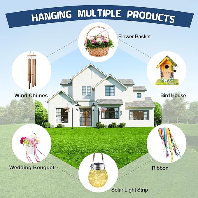 Ottsuls Bird Feeder Pole, 2 Pack 60 INCH Double Shepherds Hooks for Outdoor, Garden Pole with 5 Base Prongs Heavy Duty Planter Hooks for Hanging Plant Baskets, Lantern, Hummingbird Feeder