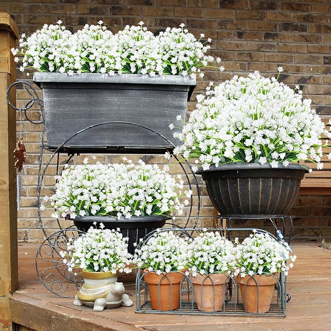 24 Bundles Artificial Flowers for Outdoor,No Fade Fake Plastic Flowers Faux Plants for Decoration Hanging Planters Indoor Outside Garden Porch Window Box Home Wedding Farmhouse