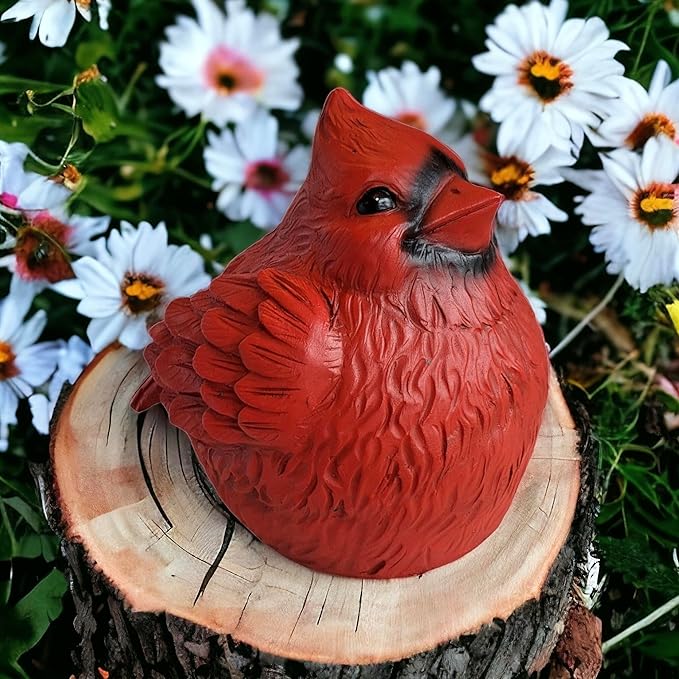 Stocky Cardinal Garden Statue and Key Hider - Hides a Secret Extra Hidden Key Outside in Garden, Yard or Porch