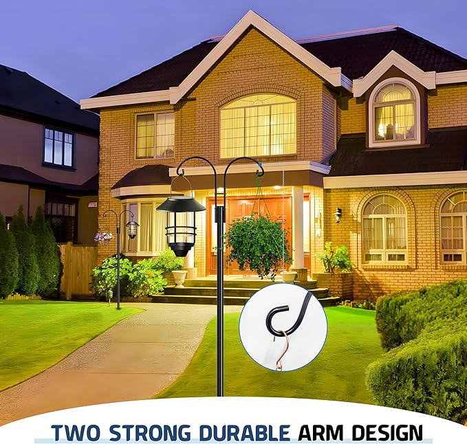 Ottsuls Bird Feeder Pole, 2 Pack 92 INCH Double Shepherds Hooks for Outdoor, Garden Pole with 5 Base Prongs Heavy Duty Planter Hooks for Hanging Plant Baskets, Lantern, Hummingbird Feeder