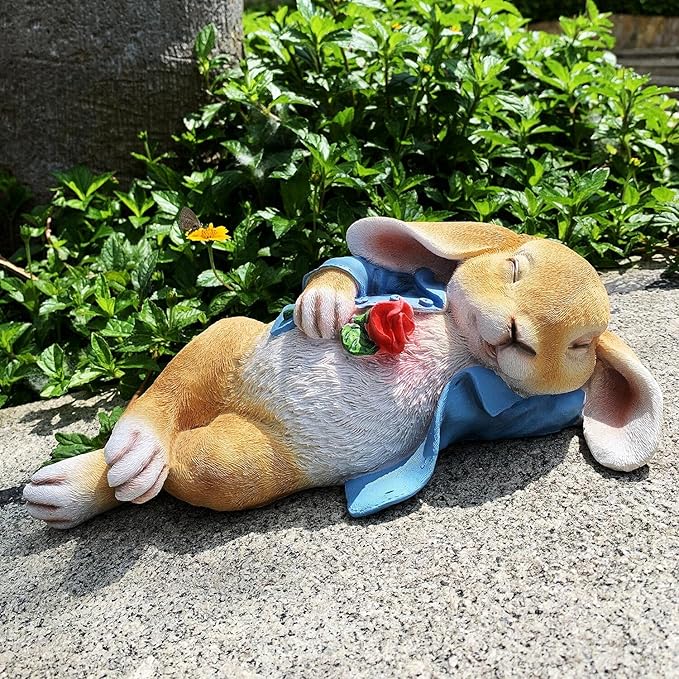 Garden Statues Rabbit, Fantasy Bunny Outdoor Art Décor Animal Figurines Ornament for Thanksgiving Day, Christmas Statue Decorations for Garden Yard Lawn Indoor Sculpture (Blue)