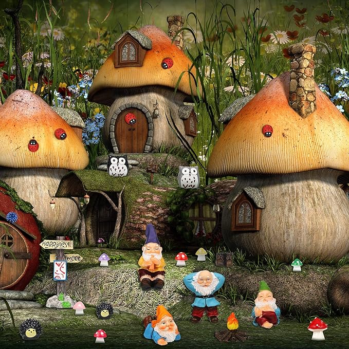 Jetec Gnomes Fairy Resin Statues Miniature Garden Accessories Mini Dwarf Figurine Fairy Miniature Ornament DIY Kit Micro Landscape Ornaments for Outdoor Indoor Patio Yard Lawn Garden (Fire Gnomes)