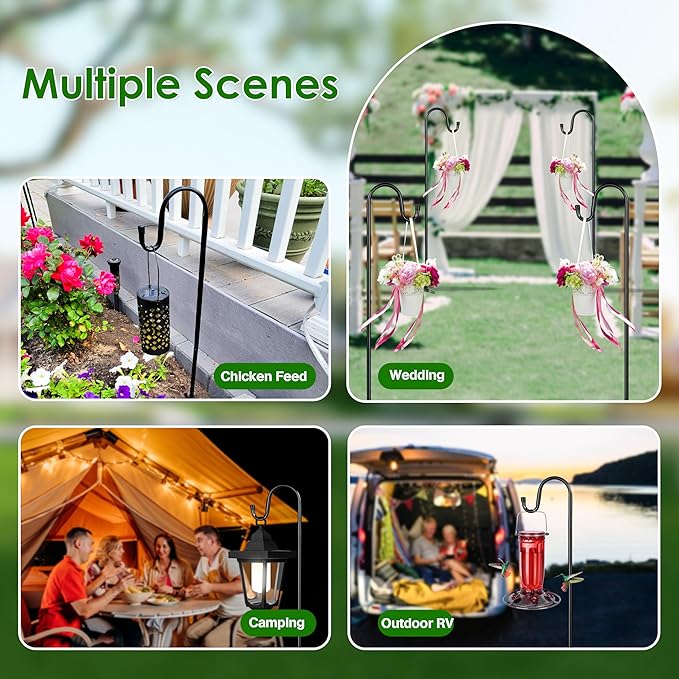 XDW-GIFTS Bird Feeder Pole for Outdoor, 2-Pack 60 Inch Shepherds Hooks Heavy Duty Garden Pole for Hanging Plant Basket, Solar Light Lanterns, Garden Plant Hanger Stands with 5 Base Prongs