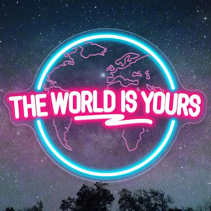 The World Is Yours Neon Sign, Carved Planet The World Is Yours LED Neon Light Lamp for Wall Decor, Light Up Signs for Office Wedding Man Cave Game Room Bedroom Birthday Gift