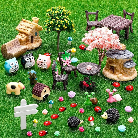 Skylety 64 Pieces Miniature Garden Accessories Mini Animals Miniature Ornament Kit Animal Figurines Miniature Micro Landscape Accessories for Dollhouse Decoration Plant House Decor