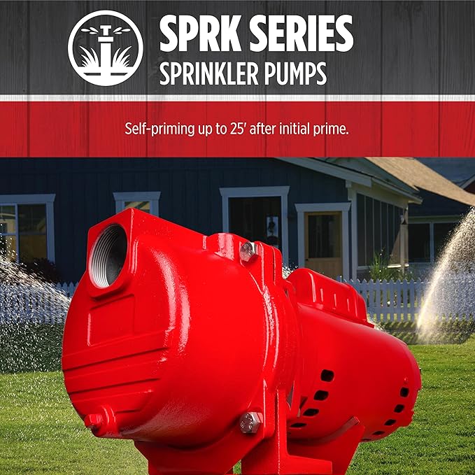 Red Lion RL-SPRK-150-BR 115/230 Volt, 1.5 HP, 71 GPM Cast Iron Sprinkler/Irrigation Pump with Brass Impeller, Red, 97101502