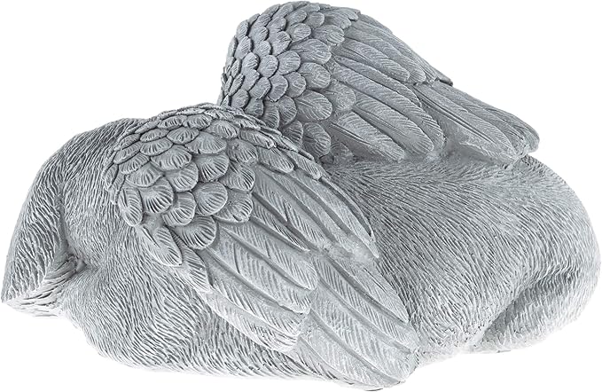 Pure Garden Sculpture Pet Memorial Statue, Sleeping Angel Dog, Stone Finish