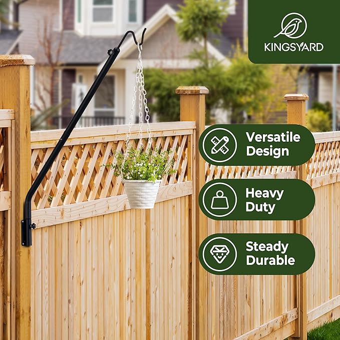 Kingsyard 2 Pack Heavy Duty Wall Mounted Deck Hook, 27"-39" Adjustable Metal Plant Wall Hanger for Hanging Bird Feeders, Planters, Lanterns, Wind Chimes, Wall Mounted