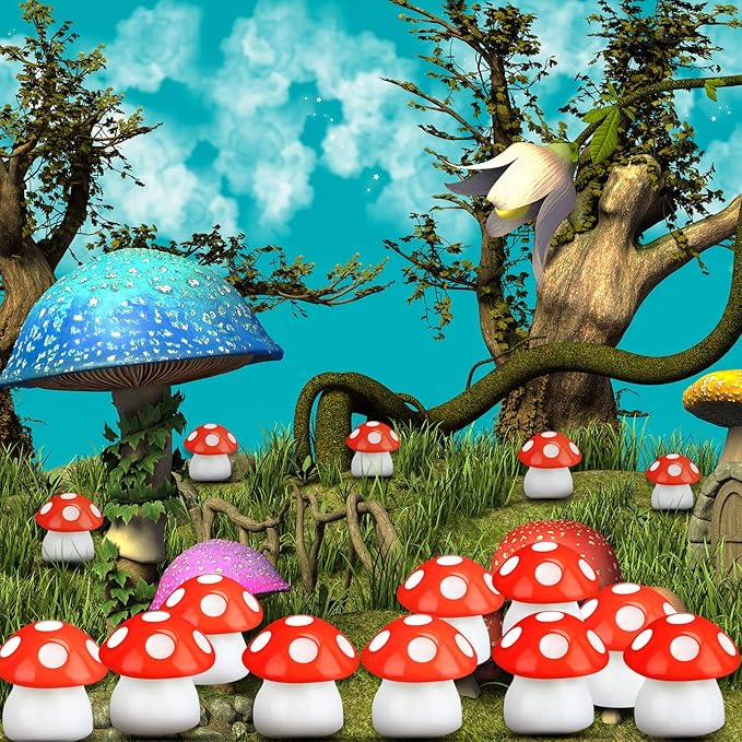 Yulejo 160 Pcs Tiny Mushrooms Mini Figurines Miniature Cute Colorful Mushroom Figurines Indoor Outdoor Mushroom Statue Decor Mushroom Decoration for Garden Landscape Bonsai Craft Ornament (Red, M)