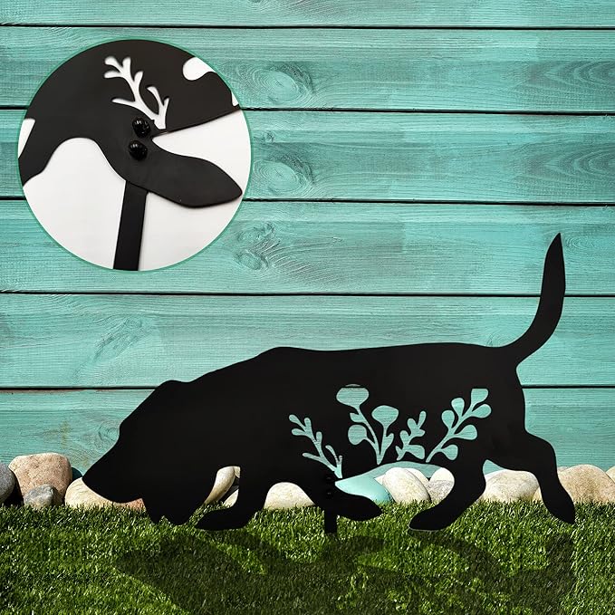 Basset Hound Metal Dog Stake Garden Garden Statue, Yard Decoration Art Lawn, Dog Gifts for Dog Lovers, Outdoor Home Decoration Metal Animal Statue