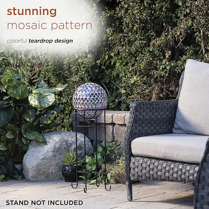 Alpine Corporation 10" Diameter Indoor/Outdoor Glass Mosaic Gazing Globe Yard Decoration, Colorful Teardrop Design