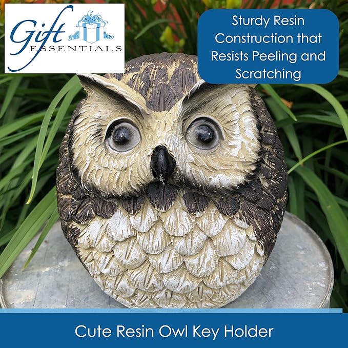Stocky Owl Garden Decor Holds a Hidden Key Outside - Secret Magnetic Panel Key Hider