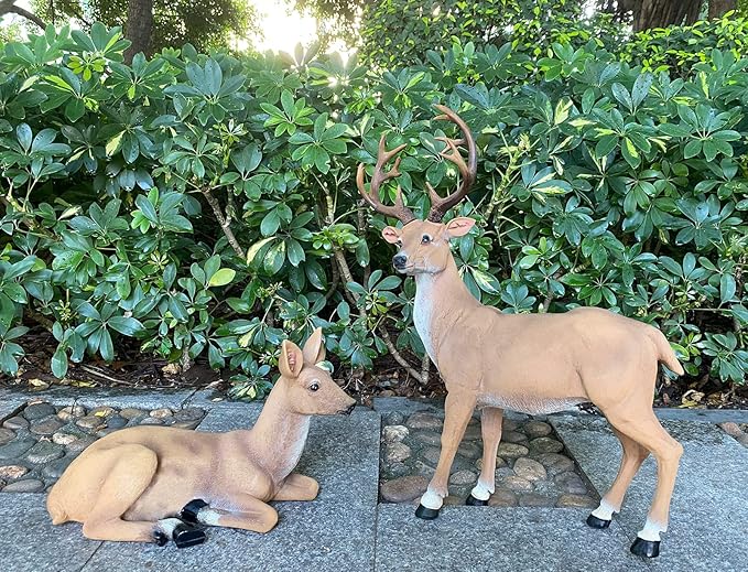 XTAPAN Resin Female Deer & Standing Male Deer Figurine Animals Statue Home Garden Yard Ornament Lawn Outdoor Patio Decor