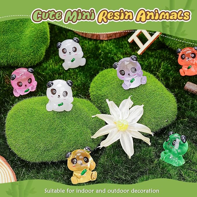 35 Pcs Mini Panda Figurines Luminous Miniature Cute Resin Animals Glow in The Dark Tiny Panda Landscape Decoration Resin Figures DIY Accessories Ornament Craft Party Cake Topper